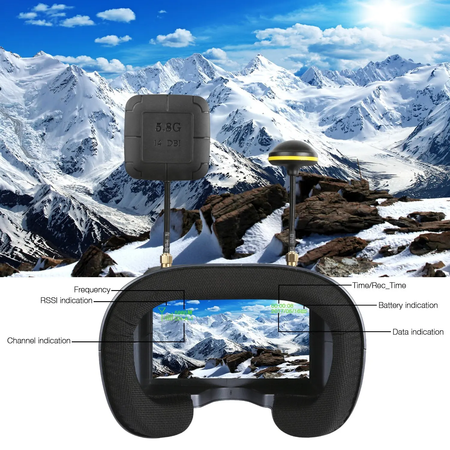FPV Goggles 008D 5.8G 40CH 4.3 - Drone Racing Goggles avaliação e preço